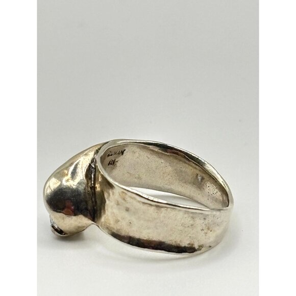 Noa Zuman Israel 925 Sterling Silver White Stone Hammered Ring Size 9 - Picture 6 of 11